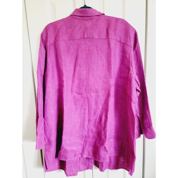 Lauren Ralph Lauren‎ 2X Shirt Women's Button Up Blouse Top Linen Purple LRL - Picture 2 of 6